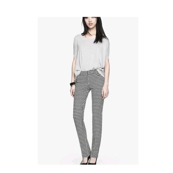 Express Pants Women's 0 Mid Rise Columnist Stretch Gingham Straight Leg Trousers - Picture 1 of 7